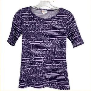 Lularoe Gigi Fitted Top Purple Floral Damask XXS